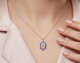 Blue Hexagon Necklace: Stainless Steel Honeycomb Charm