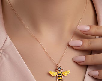 Collar de abeja de miel de oro: colgante de abejorro de plata esterlina