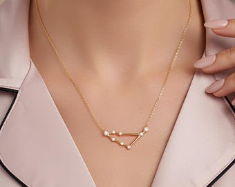 Capricorn Constellation Necklace: Crystal Gold Zodiac Charm