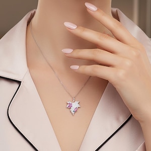 Sterling Silver Maple Leaf Necklace: Crystal Butterfly Ladybug Pendant
