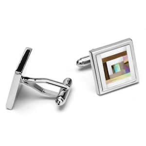 Gemelos de concha de perla de plata - Gemelos para hombre, Gemelos de boda para novios, Gemelos de traje con iniciales, Regalos de joyería para hombre, Regalos para padrinos de boda