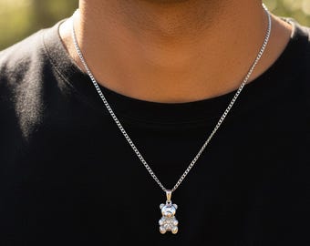Tiny Teddy Bear Pendant: 18k Gold Stainless Steel Charm Necklace