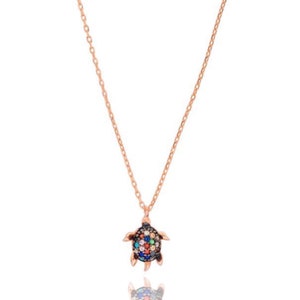 Colorful Gemstone Turtle Necklace: Sterling Silver Tortoise Pendant