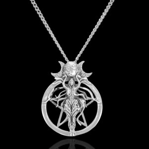 Sterling Silver Lilith Pentagram Necklace, Lilith Goddess Wiccan Pendant, Triple Moon Goddess Gothic Pagan Symbol Amulet Charm