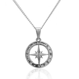 Compass Coin Pendant Necklace| Sterling Silver Tiny North Star Compass Men&#39;s Jewelry| Sailor Travel Lover Compass Jewelry