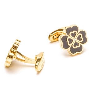 Boutons de manchette trèfle feuille d&#39;or - boutons de manchette pour hommes en forme de fleur vintage initiales, boutons de manchette pour les garçons d&#39;honneur cadeaux de mariage