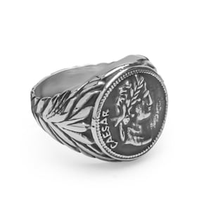 Anillo de sello César de plata de ley: anillo de moneda romana vintage