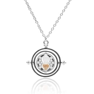 Silver Swiveling Hourglass Pendant Necklace, Rotating Time Turner Necklace, Sand Clock, Spinner Cosplay Sand Timer Necklace