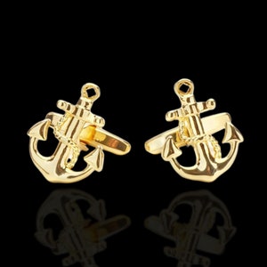 Golden Anchor Cufflinks- Silver Marine Nautical Cuff Links- Gents Navy Initial Suit Cufflinks for Grooms Sailing Wedding Gift