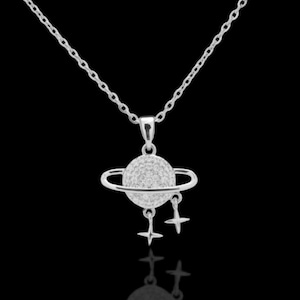 Crystal Saturn Planet Necklace: Stainless Steel Galaxy Jewelry