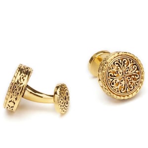 Gold Mandela Cufflinks - Grand Mens Initial Cuff links - Minimalist Vintage Groomsmen Gifts Cufflinks - Wedding Groom Cufflinks