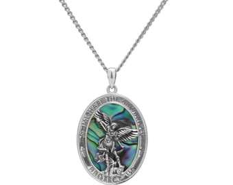 Sterling Silver St Michael Necklace: Catholic Angel Medal Pendant