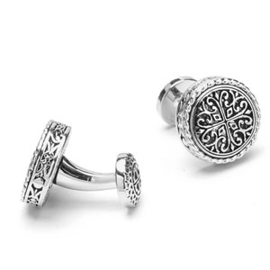 Vintage Silver Cufflinks for Men, Stainless Steel Retro Suit Shirt Accessories, Wedding Groom Gifts