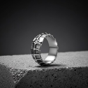 Stainless Steel Snake Skin Ring | Exotic Snakeskin Pattern Stacking Band