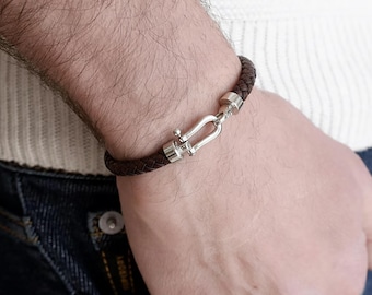 Men's Black Braided Leather Bracelet | Polished Stainless Steel Clasp Minimalist Modern Gifts