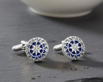 Blue Crystal Cufflinks for Men, Stainless Steel Suit Shirt Accessories, Groom Wedding Jewelry Gifts