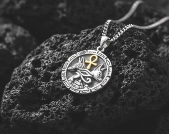 Collana con croce Ankh di Anubi in argento, ciondolo con divinità egizie della morte, occhio di Anubi della piramide egizia
