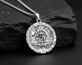 Sterling Silver Eye of Horus Necklace: Egyptian Ankh Pendant