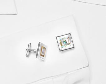 Silver Pearl Shell Cufflinks | Stainless Steel Groom Accessories, Elegant Wedding Cuff links