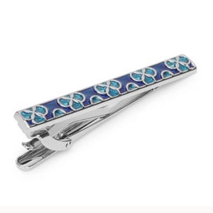 Blue Flower Enamel Tie Clip - Stainless Steel Groomsmen Gift