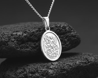 St Michael Medal Necklace| Catholic Saint Michael Archangel Greek Guardian Wing Religious Protector