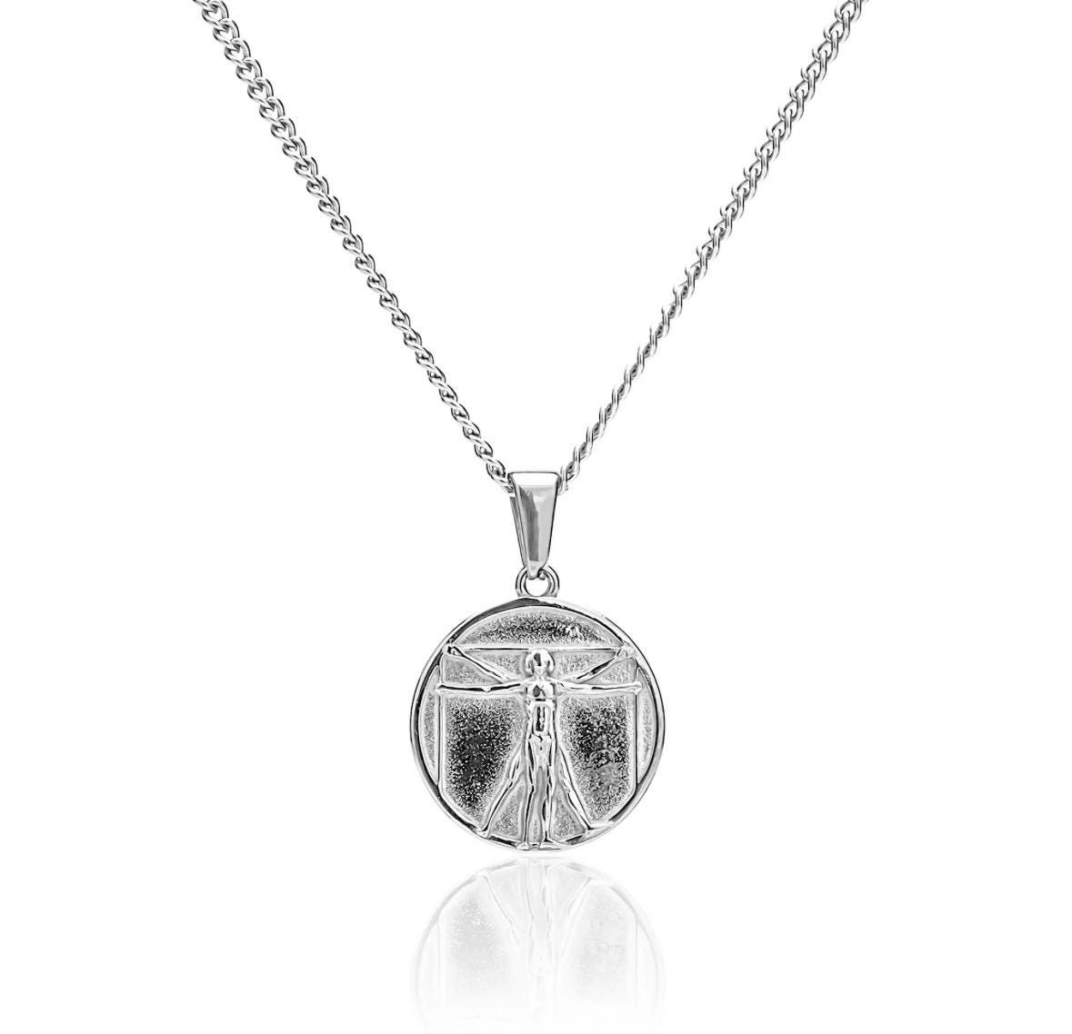 Silver Da Vinci Vitruvian Man Pendant Necklace| Leonardo Da Vinci Symbol Gold the Vitruvian Man Charm| Renaissance Art Vitruvius Men's Gift