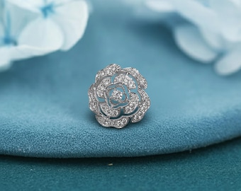 Broche Vintage Feuille Argent - Cristaux, Relief, Bijou Fantaisie Rétro