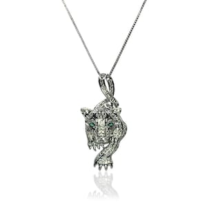 Silver LEOPARD PENDANT NECKLACE/ Crystal Leopard Choker/ Gemstone Wild Animal Jaguar Cheetah Panther Charm/ Silver Plated Leopard Jewelry