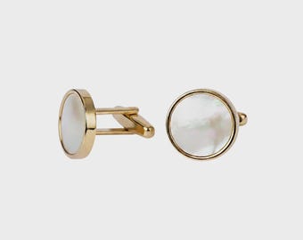 Gold Mother of Pearl Cufflinks for Men - Timeless Groom Gift, Classic Wedding cuff links