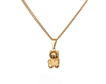 Collier petit ours en peluche | Pendentif maman ours en or | Bijoux de charme minimalistes Dainty Bear Lovers | Tour de cou ours en peluche pour hommes et femmes unisexes