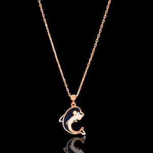 GOLD DELFIN FISCH Halskette / Emaille Schöner Delfin Anhänger / Ozean Unterwasser Strand Tier Schmuck für Delfinliebhaber