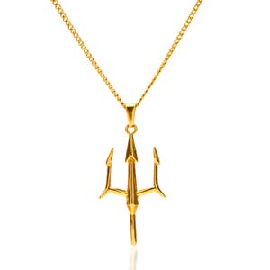 Gold Neptune Trident Necklace/ The Power of Poseidon the Greek God of Sea Trident Chain Pendent Amulet Jewelry