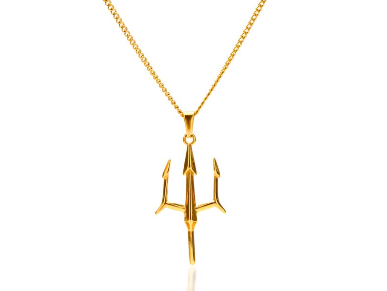 Gold Neptune Trident Necklace/ The Power of Poseidon the Greek God of Sea Trident Chain Pendent Amulet Jewelry