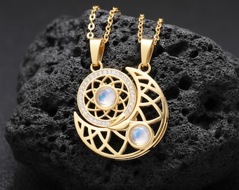 Gold Sun & Moon Projection Necklace: Magnetic Couple Jewelry