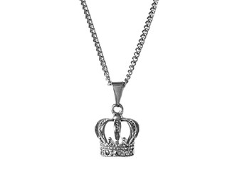 Collier couronne de reine, petit pendentif couronne de princesse en argent, breloque couronne royale délicate, cadeau minimaliste de bijoux couronne de cristal pour elle, femme