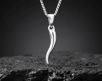 Collar de cuerno italiano de plata: amuleto de cornicello de acero inoxidable