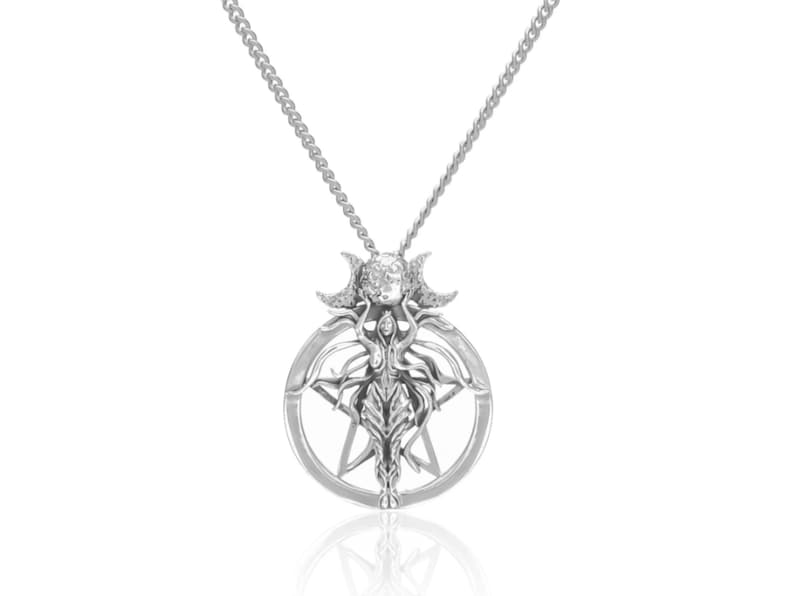 Lilith Pentagram Halsband i Sterling Silver: Wicca Gudinna Amulett bild 3