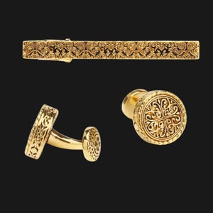 elegant gold cufflinks & tie clip set for groom vintage knightsbridge style 18k gold wedding gift set for men classic formal accessory.jpg