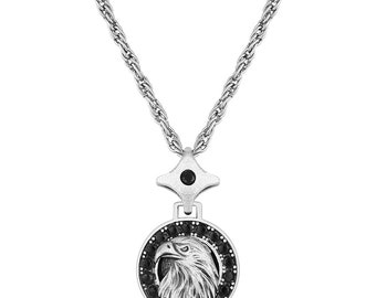 Collier pendentif aigle, breloque pièce de monnaie ronde vintage aigle en argent sterling, bijoux animal oiseau aigle cercle noir pour homme et femme unisexe