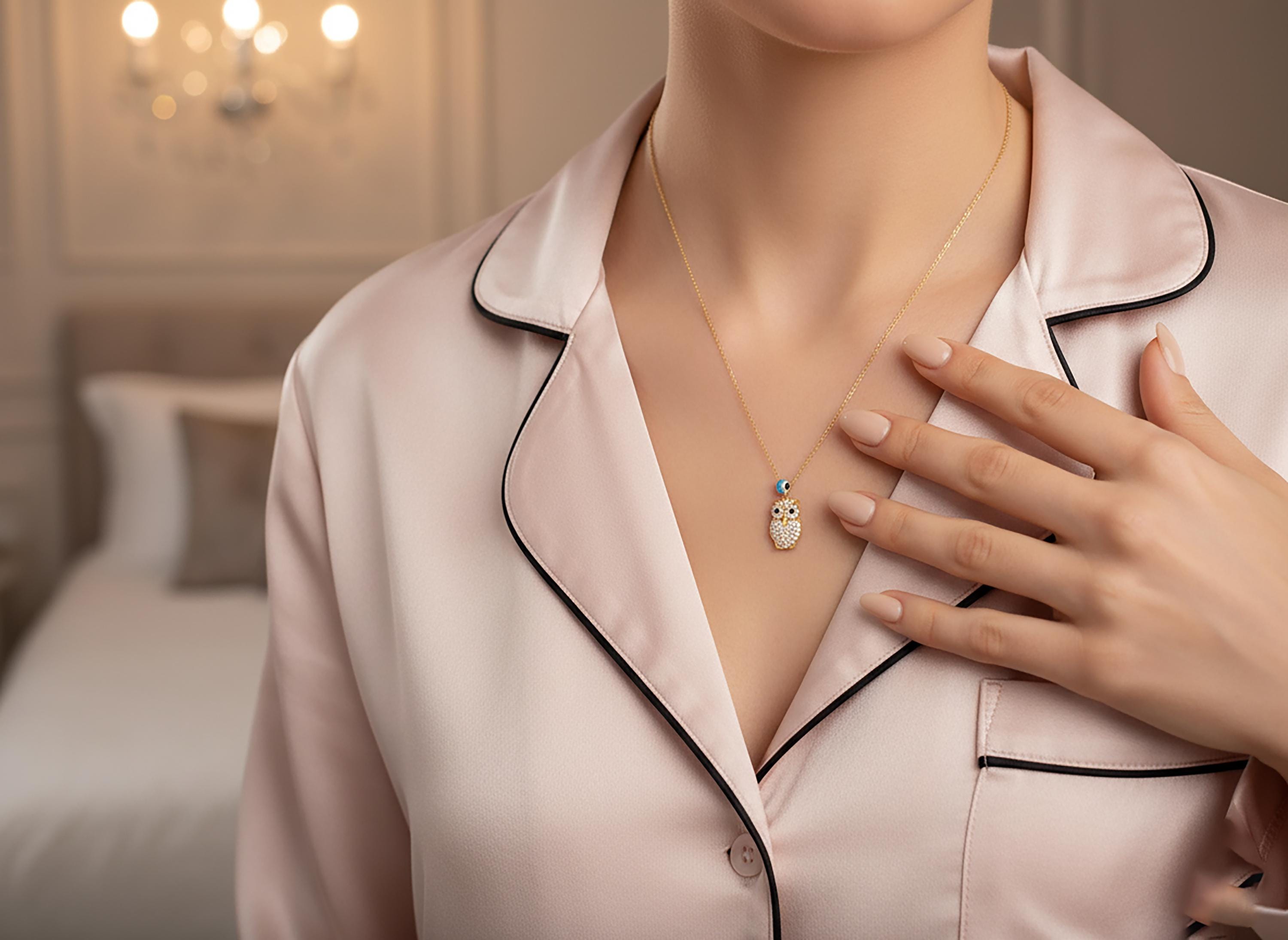 Gold Owl Necklace: Sterling Silver Geometric Bird Pendant, 48cm Chain