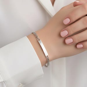 Engraved Bar Bracelet: Sterling Silver Initial Chain, Adjustable Bridal Jewelry