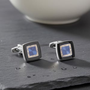 Boutons de manchette carrés en cristal | Boutons de manchette à motif vertical en acier inoxydable | Accessoires habillés homme