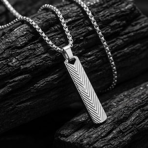 Edelstahl-Linear-Textur-Tag-Halskette - Herren Minimalist Statement Anhänger Schmuck Geschenke für Ehemann