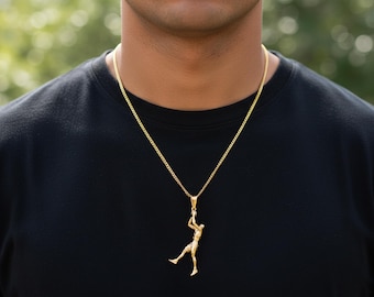 Gold Basketball Player Pendant Necklace: Stainless Steel Sports Charm