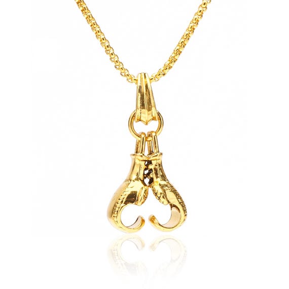 Boxing Gloves Necklace Golden Pair of Boxing Gloves Charm Chain Pendant Necklace Gold Necklace for Boxers Fighter Boxing Sports Fan Gift