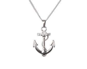 Collier ancre en argent/chaîne pendante fine ancre plaisanciers/bijoux d'ancre de bateau marin marine/breloque nautique de gouvernail pour amateur de bateau, cadeau homme