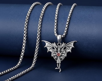 Sterlingzilveren drakenhangerketting: Noorse middeleeuwse fantasiesieraden