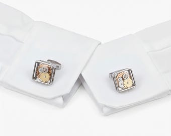 Steampunk Mechanical Cufflinks - Exposed Watch Movement Design, Luxury Gift for Him