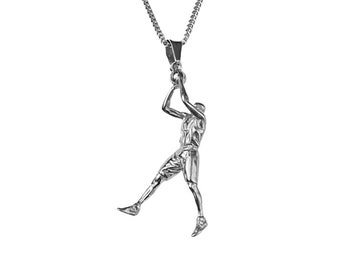 Collier pendentif joueur de basket-ball en argent pour homme jouant au basket-ball breloque chaîne de sport, bijoux de sport Jumpman amateur de basket-ball délicat pour lui