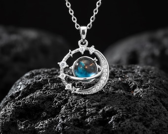 Astronomical Sphere Necklace, Stainless Steel Moon Star and Planet Pendant, Celestial Dainty Jewelry Gift